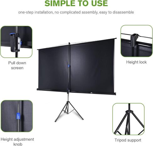 100 Inch Projector Screen Indoor with Stand for Movie Projection, Large 16:9 White Movie Screen, Portable Video Projection Screen for Home Theater, Office Meeting, Outdoor Advertising Camping and etc in Kuwait