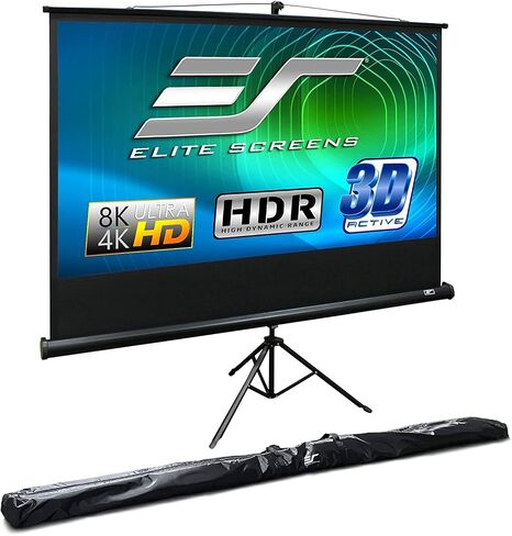 Elite Screens Tripod Projector Screen, 120-inch Adjustable Multi Aspect Ratio 16:9 Portable Manual Pull Up Front Projection, T120UWH - Black Case - US Based Company 2-YEAR WARRANTY in Saudi Arabia
