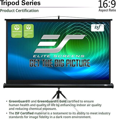 Elite Screens Tripod Projector Screen, 120-inch Adjustable Multi Aspect Ratio 16:9 Portable Manual Pull Up Front Projection, T120UWH - Black Case - US Based Company 2-YEAR WARRANTY in Saudi Arabia
