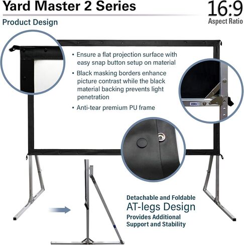 Elite Screens Yard Master Lite, 125-inch Outdoor Projector Screen 16:9 Double Sided Wrinkle-Free Foldable Portable Indoor Movie Projection Screen, | US Based Company 2-Year Warranty,OMS125HLITE in Saudi Arabia