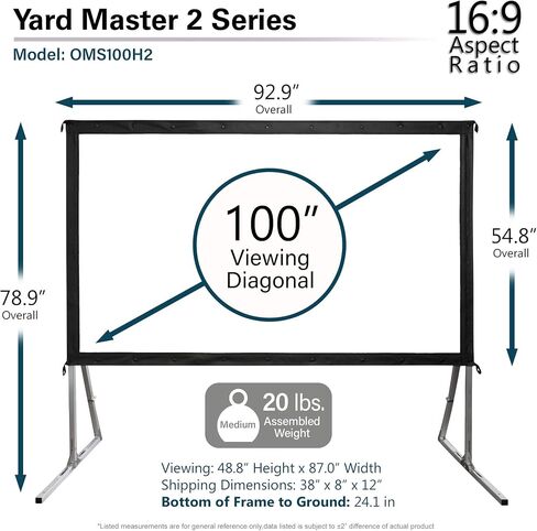 Elite Screens Yard Master Lite, 125-inch Outdoor Projector Screen 16:9 Double Sided Wrinkle-Free Foldable Portable Indoor Movie Projection Screen, | US Based Company 2-Year Warranty,OMS125HLITE in Saudi Arabia