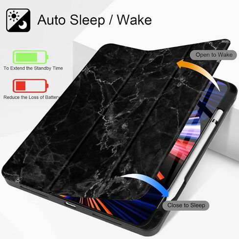 حافظة Tuiklol لجهاز iPad Pro 12.9 2022 2021 الجيل السادس - حامل أقلام رصاص مدمج - حامل ثلاثي الطي - تنبيه/غفو تلقائي، حافظة خلفية واقية ناعمة من مادة TPU لجهاز iPad Pro 2020 2018 مقاس 12.9 بوصة، كتاب تكوين in Kuwait