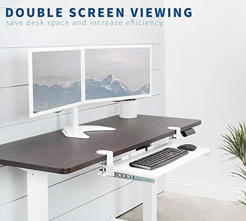 VIVO STAND-V002F Dual LED LCD Monitor Free-Standing Desk Stand for 2 Screens up to 27 Inch Heavy-Duty Fully Adjustable Arms with Max VESA 100x100mm in Saudi Arabia