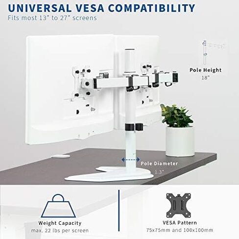 VIVO STAND-V002F Dual LED LCD Monitor Free-Standing Desk Stand for 2 Screens up to 27 Inch Heavy-Duty Fully Adjustable Arms with Max VESA 100x100mm in Saudi Arabia