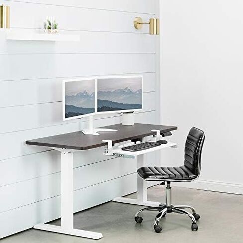 VIVO STAND-V002F Dual LED LCD Monitor Free-Standing Desk Stand for 2 Screens up to 27 Inch Heavy-Duty Fully Adjustable Arms with Max VESA 100x100mm in Saudi Arabia