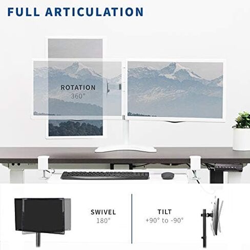 VIVO STAND-V002F Dual LED LCD Monitor Free-Standing Desk Stand for 2 Screens up to 27 Inch Heavy-Duty Fully Adjustable Arms with Max VESA 100x100mm in Saudi Arabia