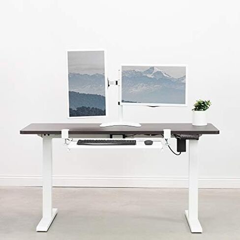 VIVO STAND-V002F Dual LED LCD Monitor Free-Standing Desk Stand for 2 Screens up to 27 Inch Heavy-Duty Fully Adjustable Arms with Max VESA 100x100mm in Saudi Arabia