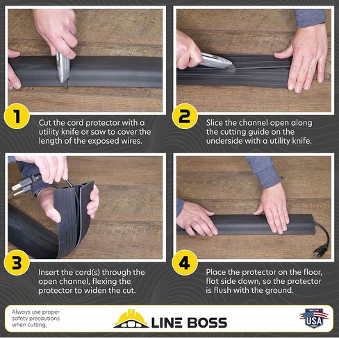Line Boss 3-Channel Wire Hider, Cord Protector and Cable Organizer for Industrial Cable Management, 4.5 in. X 5 ft., Black, 6500-5C in Saudi Arabia