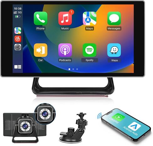 شاشة Apple Carplay المحمولة مقاس 5 بوصات، شاشة CarPlay محمولة تعمل بنظام Android مع كاميرا 4K ومسجل قيادة وتحكم صوتي وبلوتوث وجهاز إرسال FM Siri وستيريو السيارة المحمول in Saudi Arabia