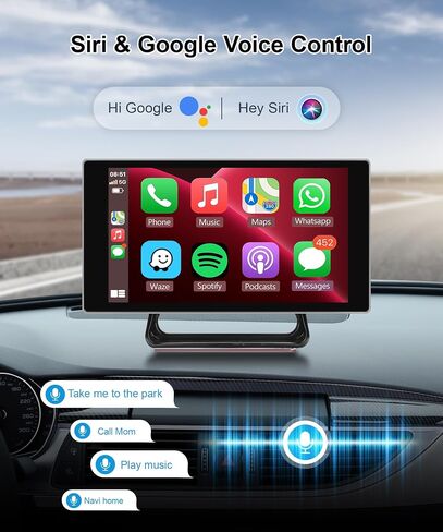 شاشة Apple Carplay المحمولة مقاس 5 بوصات، شاشة CarPlay محمولة تعمل بنظام Android مع كاميرا 4K ومسجل قيادة وتحكم صوتي وبلوتوث وجهاز إرسال FM Siri وستيريو السيارة المحمول in Saudi Arabia