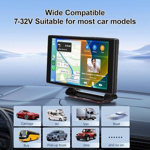 شاشة Apple Carplay المحمولة مقاس 5 بوصات، شاشة CarPlay محمولة تعمل بنظام Android مع كاميرا 4K ومسجل قيادة وتحكم صوتي وبلوتوث وجهاز إرسال FM Siri وستيريو السيارة المحمول in Saudi Arabia