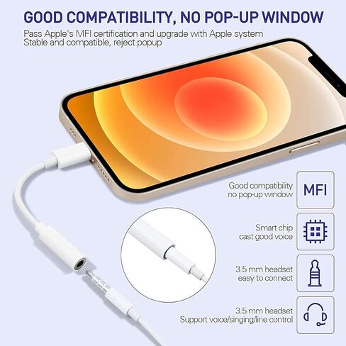 iPhone Headphone Jack Adapter, 2 Pack Lightning to 3.5 mm Earbuds Converter Aux Earphones Cable Audio Connector Cord Compatible with iPhone 12/SE/11/XR/Xs/X/8/iPad/iPod in Kuwait