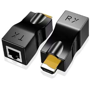 موسع HDMI فوق Cat 5e/6، محول شبكة HDMI إلى RJ45 Ethernet بمنفذين، يدعم 1080 P حتى 30 مترًا/98 قدمًا، مناسب للتلفزيون عالي الدقة، وصندوق الاستقبال، وDVD، وPS4، وSTB، وجهاز العرض، والشاشة الرقمية