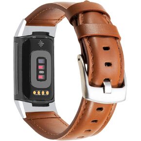 Leather Bands Compatible with Fitbit Charge 5, Genuine Leather Watch Band for Women Men, Soft Replacement Wristbands Classic Band Strap Accessories for Charge 5 Fitness & Health Tracker