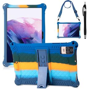 DETUOSI Silicone Case for Okaysea 10.1 inch Tablet with Stylus Pen & Shoulder Strap, Multi-Angle Stand Case, Soft Lightweight Cover for QunyiCO 10.1, Moderness MB1001 10.1, Dazzling Dark Blue