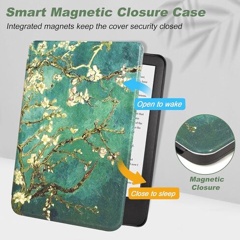 DMLuna Case for All-New Kindle (11th Generation 2022 Release), Ultra Thin and Lightweight Smart Protective Durable Premium PU Leather Cover with Auto Sleep Wake Function, Almond Blossom in Saudi Arabia