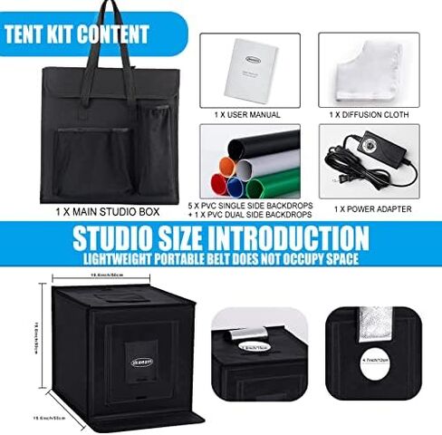 Light Box Photography 16"x16" with 160LED Lights and 6 Color Backdrops, Photo Box with Lights | Foldable Photo Studio with Adjustable Brightness, 3000-6500K Bi-Color Portable Light Box Shooting in Saudi Arabia
