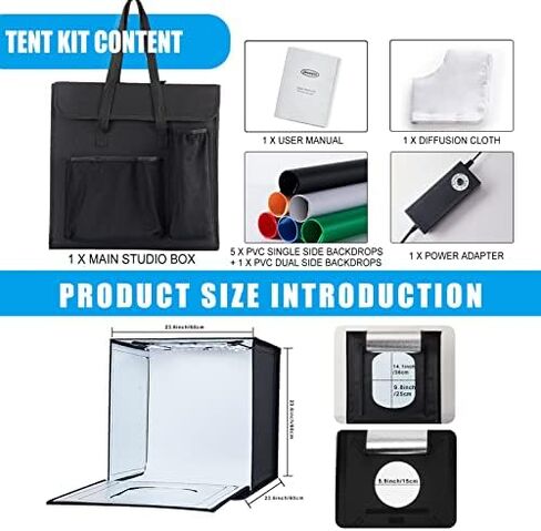 Light Box Photography 16"x16" with 160LED Lights and 6 Color Backdrops, Photo Box with Lights | Foldable Photo Studio with Adjustable Brightness, 3000-6500K Bi-Color Portable Light Box Shooting in Saudi Arabia