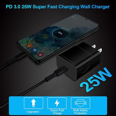 شاحن سامسونج فائق السرعة لهاتف Galaxy S23/S22/S21/S20 FE/S23 Ultra/S23 Plus/S22 Ultra/A14 5G/A54/A24/A53/A23/A13/A12/A32/A52/Z Flip 5 4 3, 25W شاحن حائط USB C بطول 6 أقدام لشاحن أندرويد من النوع C إلى كابل C in Saudi Arabia