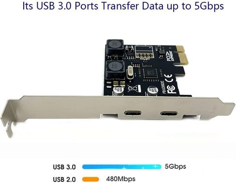 2 منفذ PCI-E إلى USB C 3.0 بطاقة التمدد، محول محور محوري داخلي PCIE من النوع C لكارت المضيف المكتبي يدعم ويندوز 10/8.1/8/7/XP/Vista in Saudi Arabia