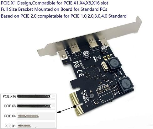 2 منفذ PCI-E إلى USB C 3.0 بطاقة التمدد، محول محور محوري داخلي PCIE من النوع C لكارت المضيف المكتبي يدعم ويندوز 10/8.1/8/7/XP/Vista in Saudi Arabia