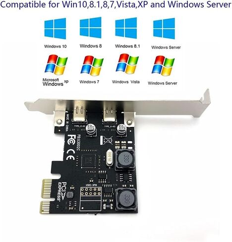 2 منفذ PCI-E إلى USB C 3.0 بطاقة التمدد، محول محور محوري داخلي PCIE من النوع C لكارت المضيف المكتبي يدعم ويندوز 10/8.1/8/7/XP/Vista in Saudi Arabia