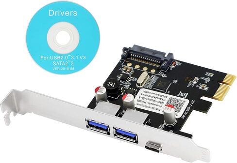 SinLoon PCI-E to USB 3.0 & Type-C 3.1 Expasion Card with 15-Pin SATA Power Connector Build in Self-Powered Technology-No Need Additional Power Supply in Saudi Arabia