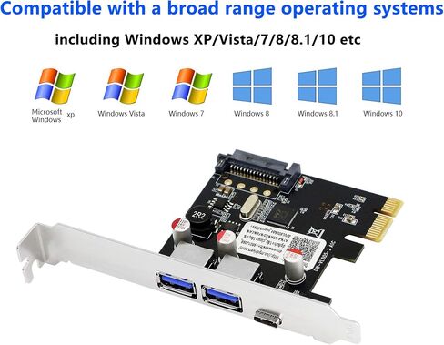 SinLoon PCI-E to USB 3.0 & Type-C 3.1 Expasion Card with 15-Pin SATA Power Connector Build in Self-Powered Technology-No Need Additional Power Supply in Saudi Arabia
