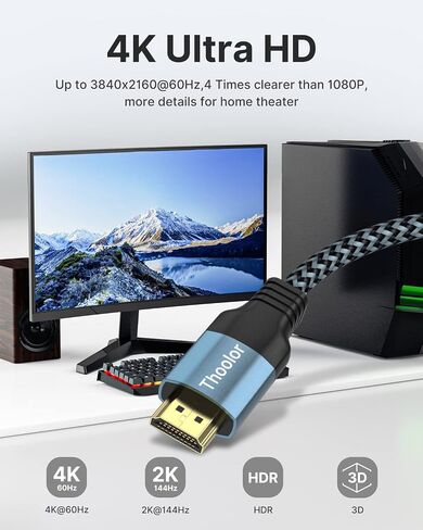 HDMI Cable, HDMI to HDMI Cable 6FT HDMI Cord 18Gbps High Speed HDMI 2.0 Cable, 4K, 3D, 2160P, 1080P, 28AWG Braided HDMI Cord for Laptop, Monitor, PS5, PS4, Xbox One, Fire TV, & More in Saudi Arabia
