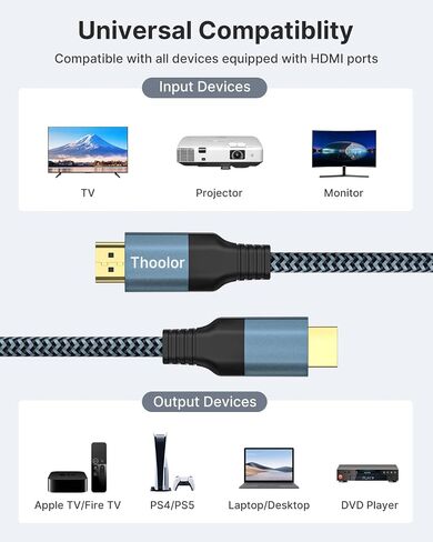 HDMI Cable, HDMI to HDMI Cable 6FT HDMI Cord 18Gbps High Speed HDMI 2.0 Cable, 4K, 3D, 2160P, 1080P, 28AWG Braided HDMI Cord for Laptop, Monitor, PS5, PS4, Xbox One, Fire TV, & More in Saudi Arabia