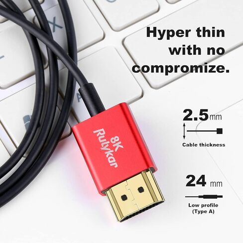 كابل Rulykar قصير 8K HDMI 2.1 بطول 1.0FT/0.3M، سرعة فائقة 48 جيجابت في الثانية، سلك HDMI رفيع للغاية Φ2.5 مم، 8K@60هرتز، 4K@120هرتز، HDR ديناميكي، eARC، متوافق مع GH5S، PS5، شاشة Xbox One، الكمبيوتر الشخصي و اكثر… in Kuwait