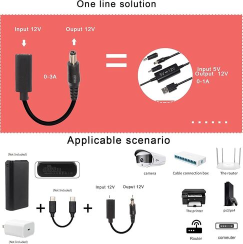 كابل طاقة QIUCABLE من النوع C إلى DC - قابس USB-C بطول 3 أقدام 12 فولت إلى كابل شحن ذكر DC 5.5 × 2.1 مم، قم بتوصيل بنك الطاقة USB-PD لتشغيل أي جهاز 12 فولت، مع محولات محول DC لجهاز التوجيه CCTV LED in Saudi Arabia
