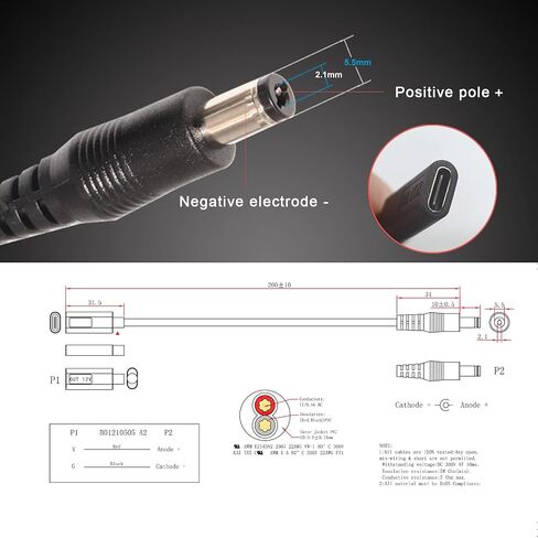 كابل طاقة QIUCABLE من النوع C إلى DC - قابس USB-C بطول 3 أقدام 12 فولت إلى كابل شحن ذكر DC 5.5 × 2.1 مم، قم بتوصيل بنك الطاقة USB-PD لتشغيل أي جهاز 12 فولت، مع محولات محول DC لجهاز التوجيه CCTV LED in Saudi Arabia