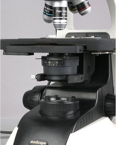 AmScope T650A مجهر مركب ثلاثي العينيات احترافي، تكبير 40X-1500X، عدسات WF10x وWF15x Widefield، أهداف خطة إنفينيتي، برايتفيلد، مكثف آبي، مرحلة ميكانيكية مزدوجة الطبقة in Saudi Arabia