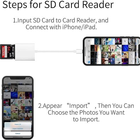 【معتمد من Apple MFi】قارئ بطاقات Lightning إلى SD لهاتف iPhone، عارض بطاقة SD لكاميرا ألعاب DESOFICON Trail، قارئ كاميرا Lightning إلى SD لهاتف iPhone 14 13 12 11 Pro Max XS XR X 8 iPad، التوصيل والتشغيل in Kuwait