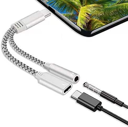HLDInie USB c to 3.5mm Headphones and Charger Adapter, 2-in-1 USB c to Aux Audio Jack High Resolution DAC and Fast Charging Dongle Cable (White) in Saudi Arabia