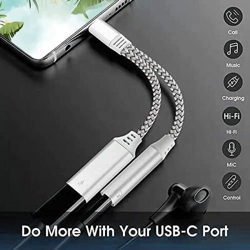 HLDInie USB c to 3.5mm Headphones and Charger Adapter, 2-in-1 USB c to Aux Audio Jack High Resolution DAC and Fast Charging Dongle Cable (White) in Saudi Arabia