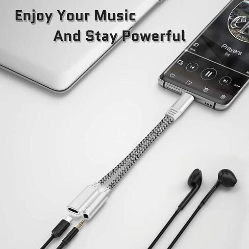 HLDInie USB c to 3.5mm Headphones and Charger Adapter, 2-in-1 USB c to Aux Audio Jack High Resolution DAC and Fast Charging Dongle Cable (White) in Saudi Arabia