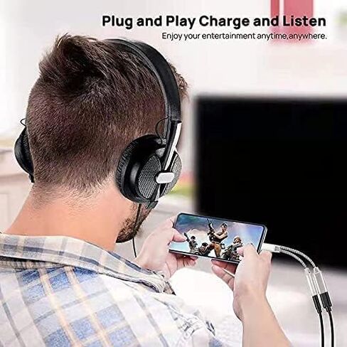 HLDInie USB c to 3.5mm Headphones and Charger Adapter, 2-in-1 USB c to Aux Audio Jack High Resolution DAC and Fast Charging Dongle Cable (White) in Saudi Arabia