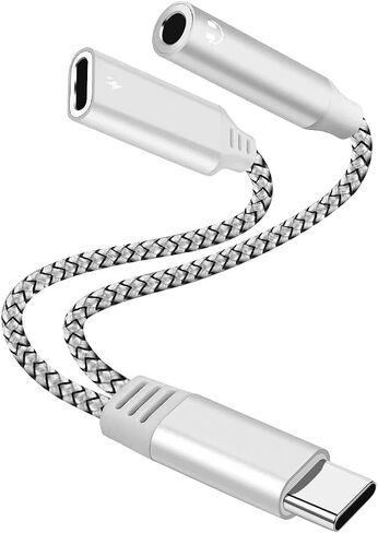 HLDInie USB c to 3.5mm Headphones and Charger Adapter, 2-in-1 USB c to Aux Audio Jack High Resolution DAC and Fast Charging Dongle Cable (White) in Saudi Arabia