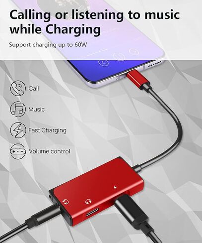 USB C to 3.5mm Audio Adapter and Charger, 3 in 1 USB C to 3.5mm Audio Adapter& USB C Headphone Jack and 60W Charging Dongle Compatible with Galaxy S24 Ultra/S24/S23/S22/S21FE, Pixel 8/7/6, iPad Pro in Saudi Arabia