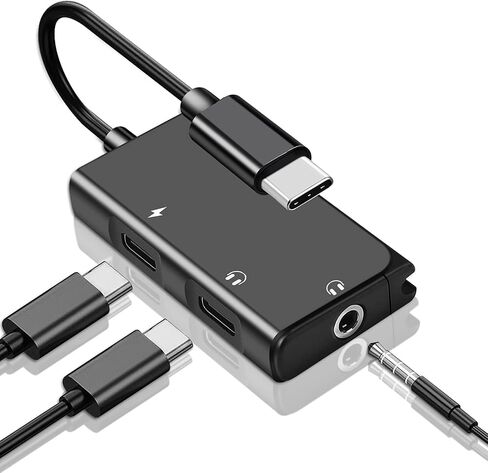 USB C to 3.5mm Audio Adapter and Charger, 3 in 1 USB C to 3.5mm Audio Adapter& USB C Headphone Jack and 60W Charging Dongle Compatible with Galaxy S24 Ultra/S24/S23/S22/S21FE, Pixel 8/7/6, iPad Pro in Saudi Arabia