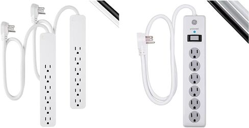 GE Pro 6-Outlet Surge Protector 2 Pack, 2 Ft Extension Cord, White, 46867 & 6-Outlet Surge Protector, 4 Ft Extension Cord, Power Strip, 800 Joules, Flat Plug, Twist-to-Close Safety Covers, White in Kuwait