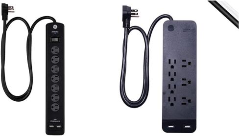 GE UltraPro 7-Outlet Surge Protector، 2 USB Ports، 40482 & GE Pro 7-Outlet Surge Protector، 2 USB Ports، 3 قدم تمديد الحبل، أسود، 37054 in Kuwait