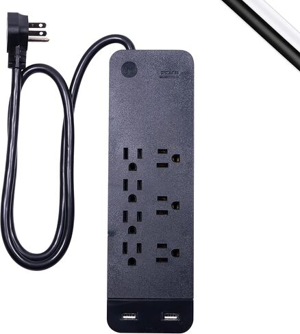 GE UltraPro 7-Outlet Surge Protector، 2 USB Ports، 40482 & GE Pro 7-Outlet Surge Protector، 2 USB Ports، 3 قدم تمديد الحبل، أسود، 37054 in Kuwait