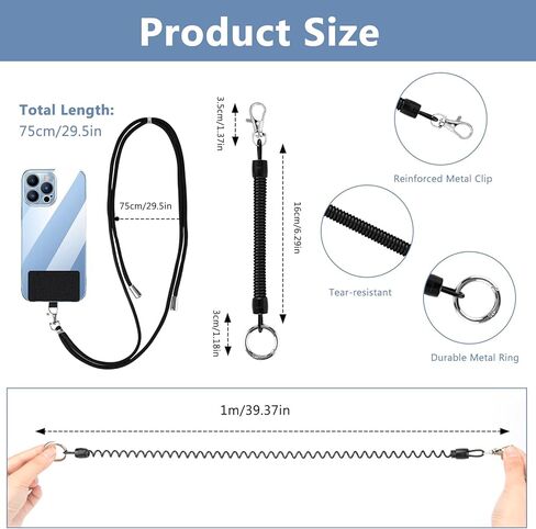 SUSSURRO 4 مجموعات من جرابات الهاتف مرساة وحبل قابل للتمدد وحزام معصم للهاتف الخلوي العالمي وحبل رقبة وحزام للرقبة في الهواء الطلق والمشي لمسافات طويلة والتزلج والتسلق متوافق مع iPhone Samsung معظم الهواتف الذكية in Kuwait