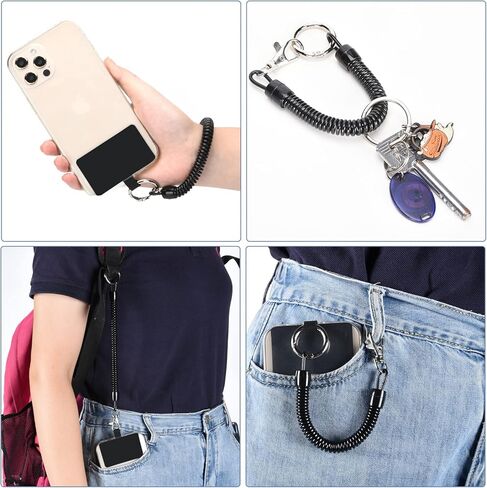 SUSSURRO 4 مجموعات من جرابات الهاتف مرساة وحبل قابل للتمدد وحزام معصم للهاتف الخلوي العالمي وحبل رقبة وحزام للرقبة في الهواء الطلق والمشي لمسافات طويلة والتزلج والتسلق متوافق مع iPhone Samsung معظم الهواتف الذكية in Kuwait