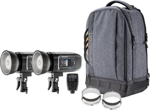 مجموعة حقيبة الظهر Westcott FJ400 Strobe 2-Light مع مشغل لاسلكي FJ-X3 S (متوافق مع سوني) - مجموعة إضاءة التصوير الفوتوغرافي المحمولة تتميز ببطارية تدوم طويلاً، وشاشة ملونة كاملة، 20 إطارًا في الثانية والمزيد in Saudi Arabia
