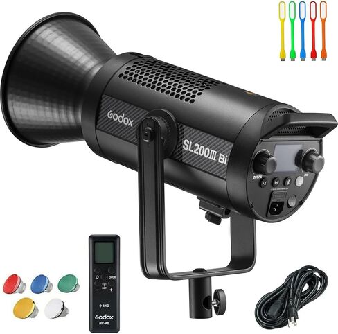 Godox SL200 Bi-Color LED Video Light, SL200IIIBI 215W 2800-6500K 95,400 Lux CRI/TLCI 97+ COB Monolight Bowens Mount Continuous Output Lighting for Live Streaming, Studio Photography Film TV Production in Kuwait