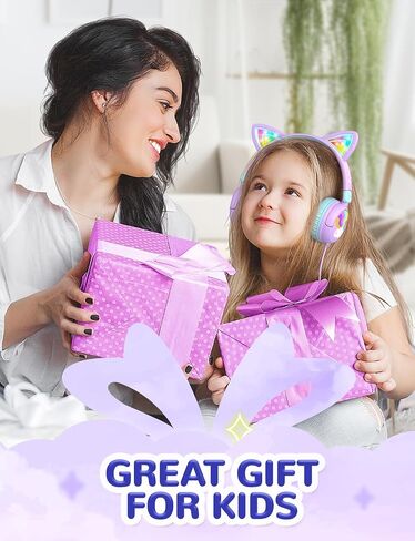 iClever Kids Headphones Cat Ear, LED Light Up, 85dBA Safe Volume, Stereo Sound Toddler Headphones for Travel School, Foldable 3.5mm Wired Kids Headphones for iPad Tablets, Meow Lollipop-Hot Pink in Kuwait